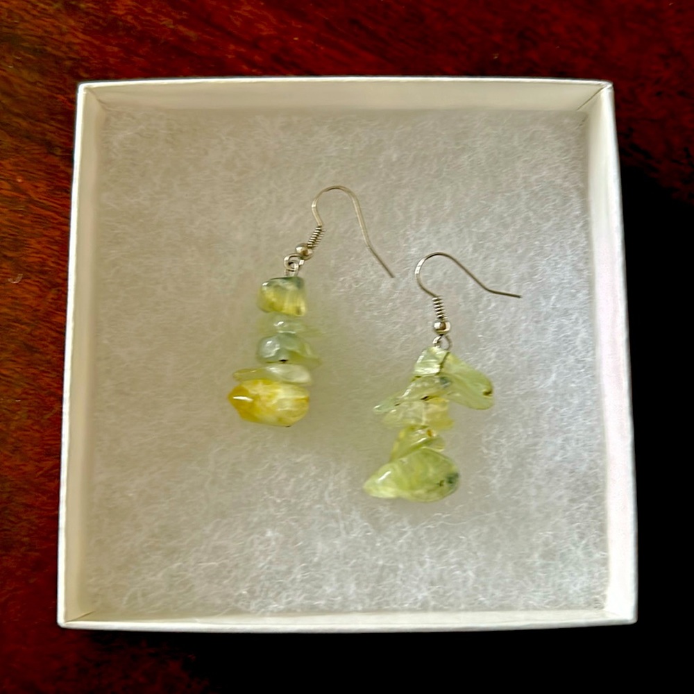 Handmade Stacked Green Stone Earrings